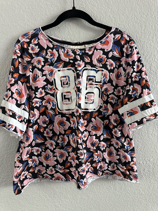 Anthropologie Tops - Maeve Anthropologie Floral Graphic Tee 86 Short Sleeve Top Black Pink Size Large